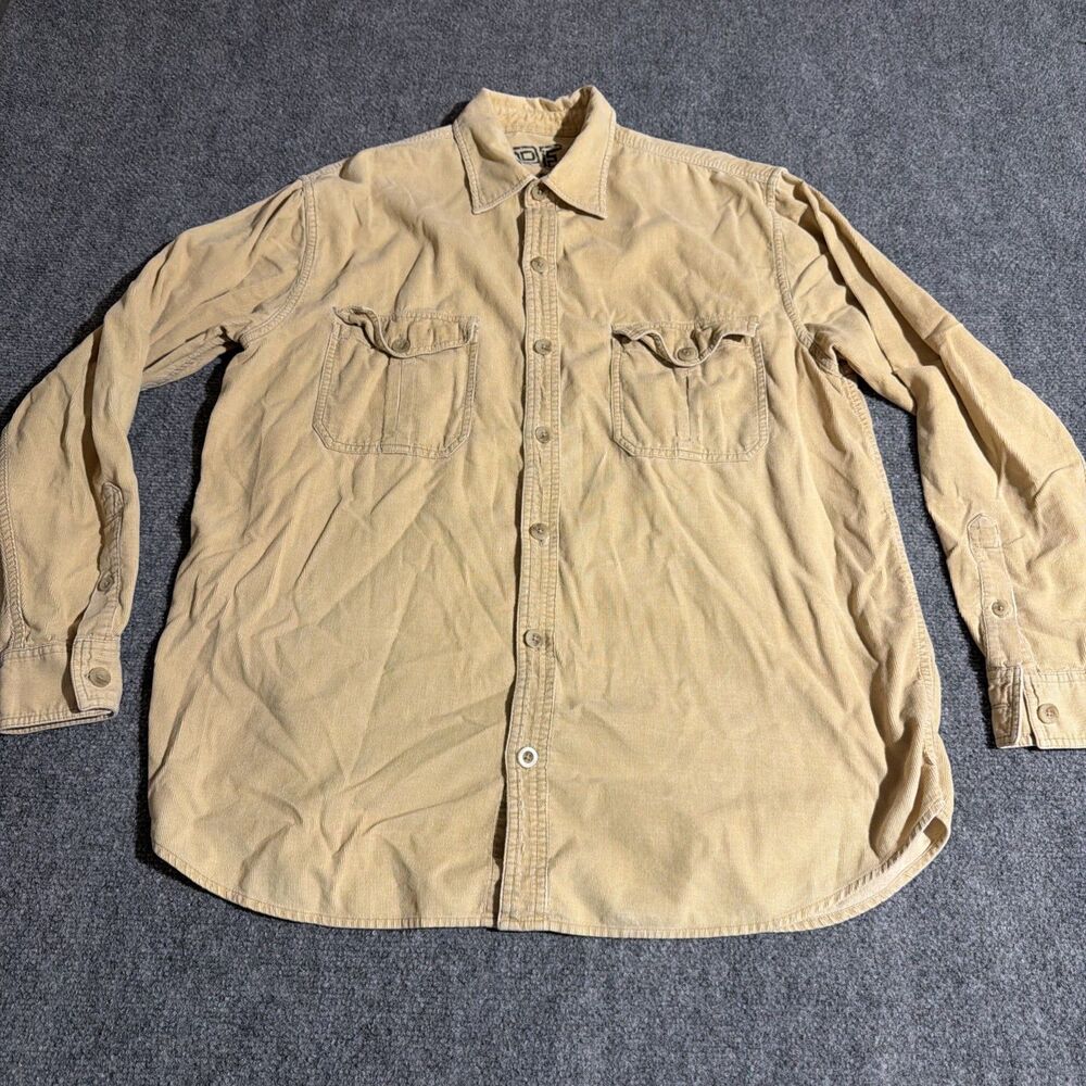 VTG US Expedition Shirt Mens Medium Beige Button Front Corduroy Long Sleeve 90s